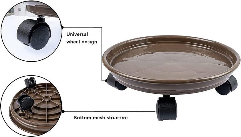 HGLCM 2Pcs Plant Caddy,Planter Pot Mover, Plant Pot Pallet Dolly Caster with Universal Wheels, Round Movable Planter Dolly Trolley Tray Pallet Outdoor Indoor Tree Flower Stand Planter (11.8 inch+2pcs+brown) - Image 5